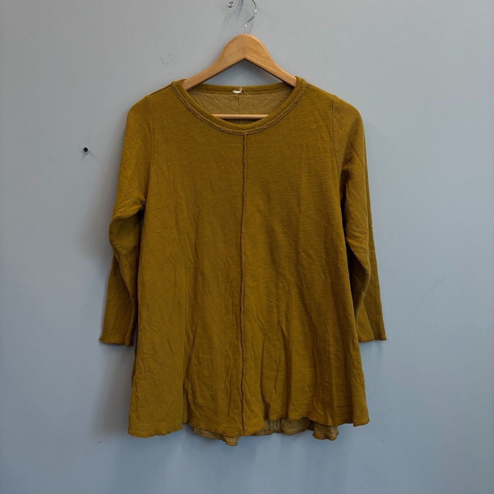 Eleven Stitch XS Top Double Cloth Mustard Yellow 3/4 Sleeve Lagenlook Boho